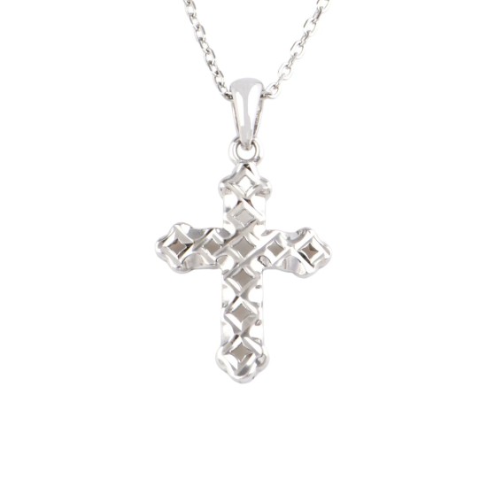 十字架頸鏈 - Tiny Diamond Cut Cross Sterling Silver Pendant Necklace