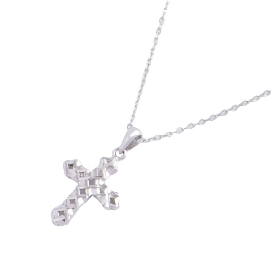 十字架頸鏈 - Tiny Diamond Cut Cross Sterling Silver Pendant Necklace