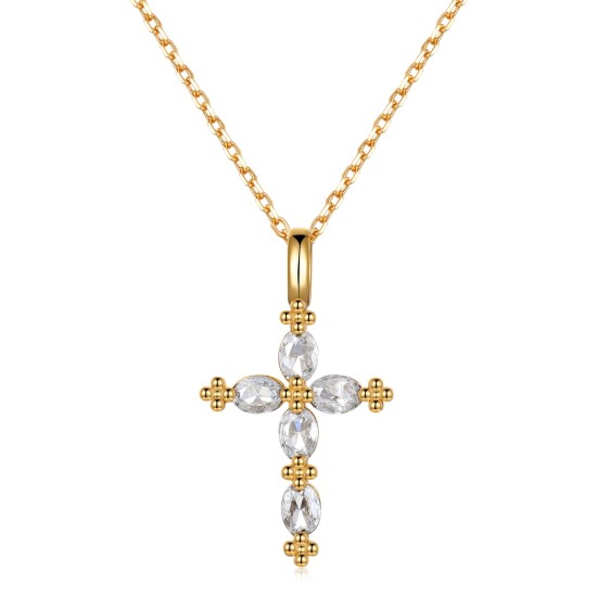 925純銀讓馬眼鋯石小十字架頸鏈 (Gold)