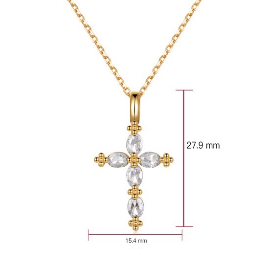 925純銀讓馬眼鋯石小十字架頸鏈 (Gold)