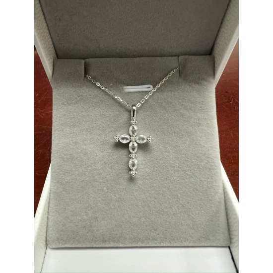 925純銀讓馬眼鋯石小十字架頸鏈 (Silver)