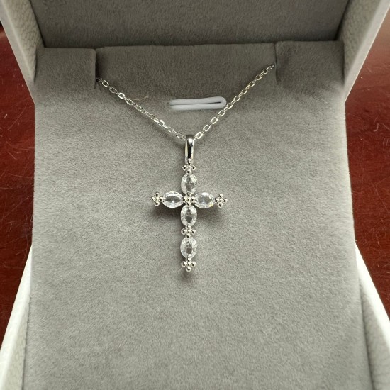 925純銀讓馬眼鋯石小十字架頸鏈 (Silver)