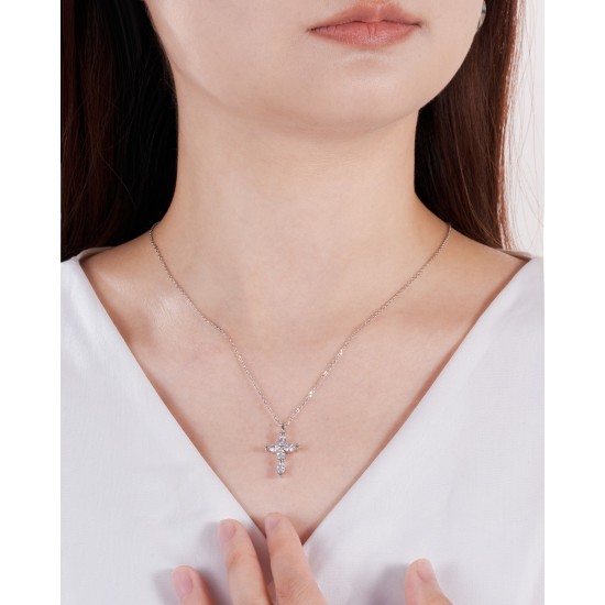 925純銀讓馬眼鋯石小十字架頸鏈 (Silver)