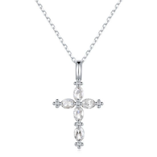 925純銀讓馬眼鋯石小十字架頸鏈 (Silver)