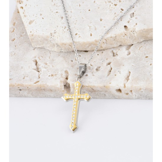 Two-color double-layer white stone cross hanging nozzle (Stainless steel)