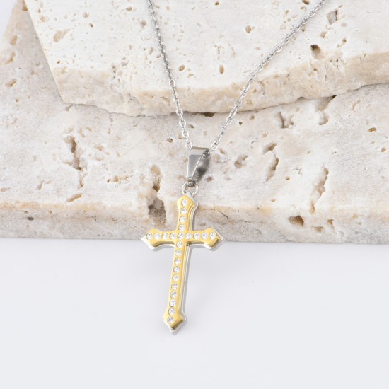 Two-color double-layer white stone cross hanging nozzle (Stainless steel) Two-color double-layer white stone cross hanging nozzle (Stainless steel)
