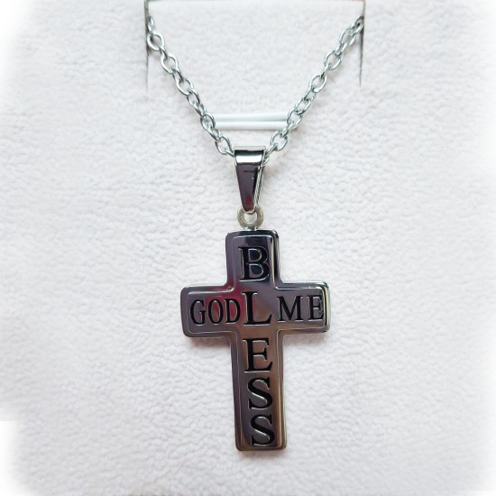 十字架頸鏈 - God Bless Me Double Cross Necklace (Stainless Steel) (Silver+Black)