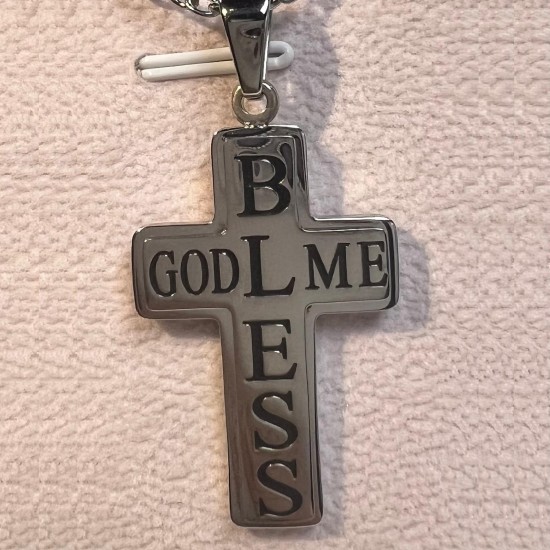 十字架頸鏈 - God Bless Me Double Cross Necklace (Stainless Steel) (Silver+Black)