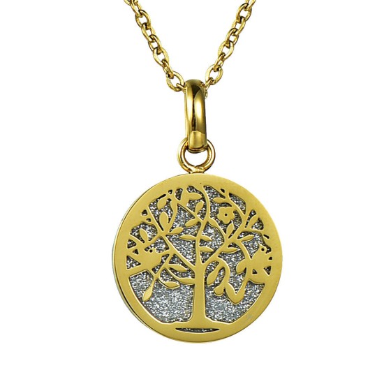 Blinking Tree of Life Round Pendant Necklace (Gold)