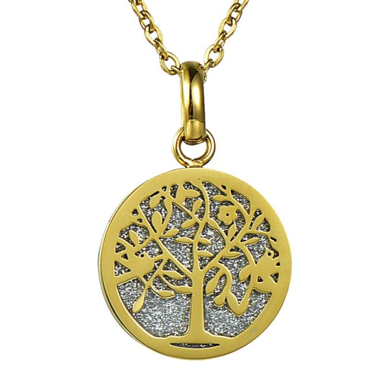 Blinking Tree of Life Round Pendant Necklace (Gold)