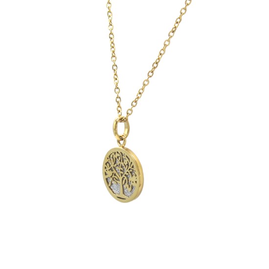 Blinking Tree of Life Round Pendant Necklace (Gold)