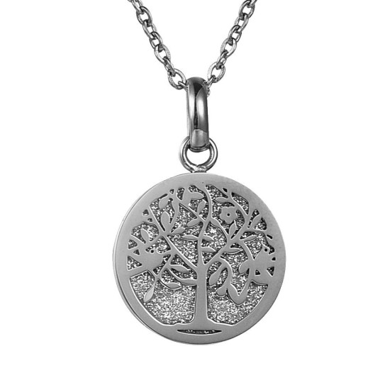 Blinking Tree of Life Round Pendant Necklace (Silver)