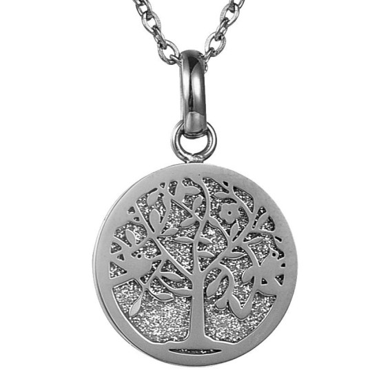 Blinking Tree of Life Round Pendant Necklace (Silver)