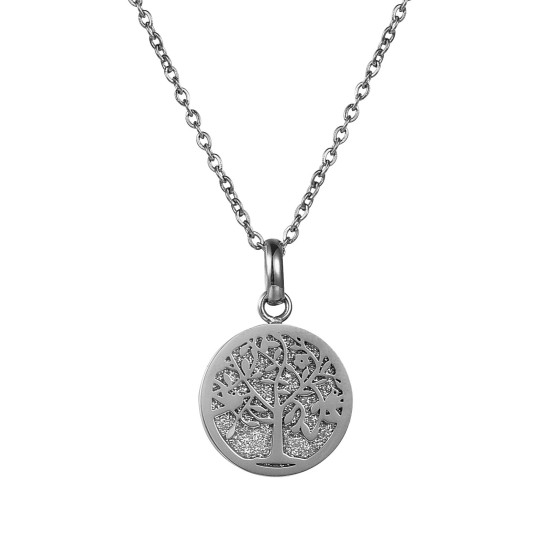 Blinking Tree of Life Round Pendant Necklace (Silver)