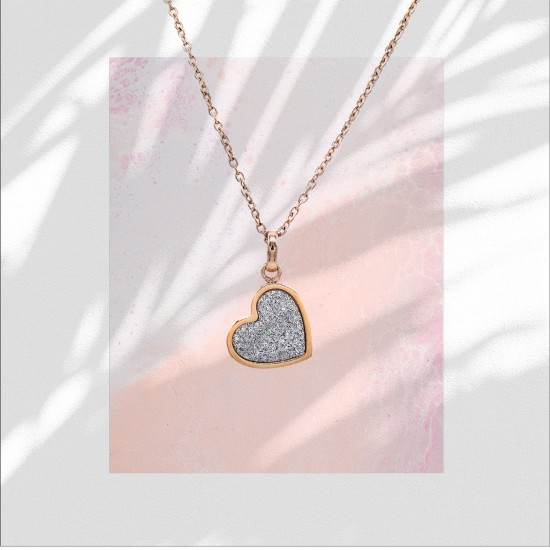 Blinking Heart Inspired Steel Necklace (Rose Gold)