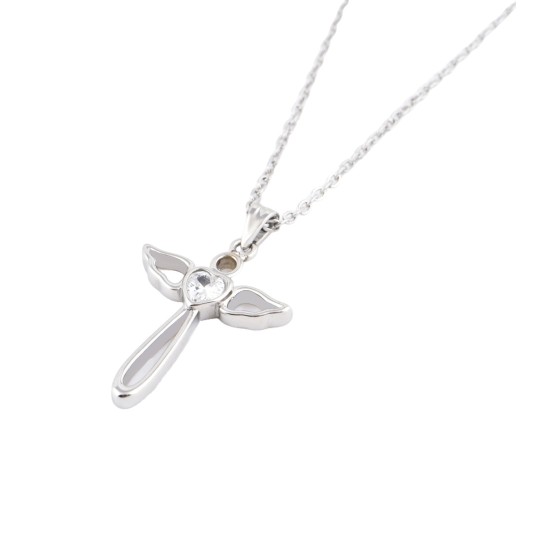 JM Angel Wings Cross with CZ Necklace (Silver)