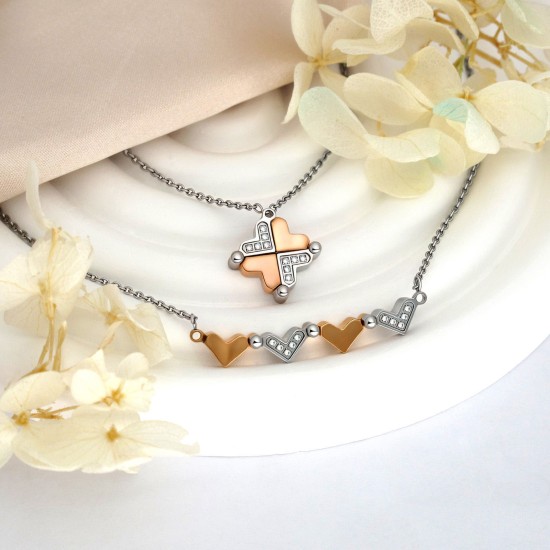 Lovely Heart Cross Necklace (Silver & Rose Gold)