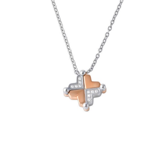 Lovely Heart Cross Necklace (Silver & Rose Gold)