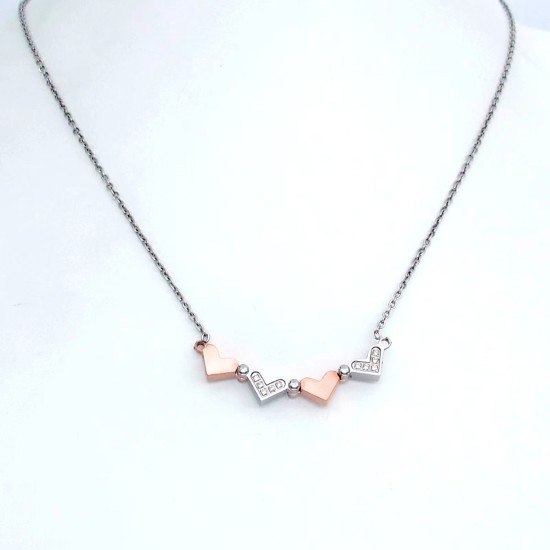Lovely Heart Cross Necklace (Silver & Rose Gold)