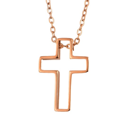 十字架頸鏈 - Simple Empty Cross Necklace (Stainless Steel-Small) (Rose Gold) 十字架頸鏈 - Simple Empty Cross Necklace (Stainless Steel-Small) (Rose Gold)