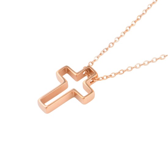 十字架頸鏈 - Simple Empty Cross Necklace (Stainless Steel-Small) (Rose Gold)