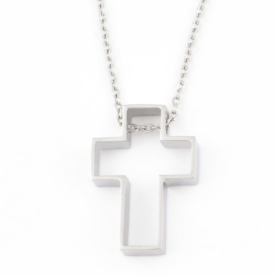 十字架頸鏈 - Simple Empty Cross Necklace (Stainless Steel-Small)  (Silver) 十字架頸鏈 - Simple Empty Cross Necklace (Stainless Steel-Small)  (Silver)