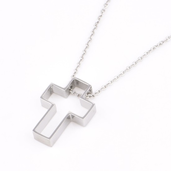 十字架頸鏈 - Simple Empty Cross Necklace (Stainless Steel-Small)  (Silver)