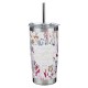 White Floral Everything Beautiful Stainless Steel Tumbler with Reusable Stainless Steel Straw - Ecclesiastes 3:11