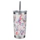 White Floral Everything Beautiful Stainless Steel Tumbler with Reusable Stainless Steel Straw - Ecclesiastes 3:11
