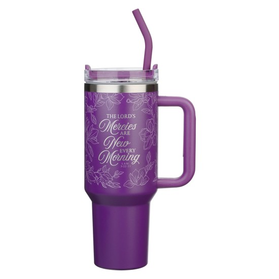 New Mercies Purple Floral 40 oz Stainless Steel Tumbler with Straw - Lamentations 3:22-23 New Mercies Purple Floral 40 oz Stainless Steel Tumbler with Straw - Lamentations 3:22-23
