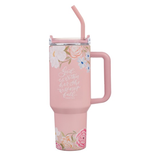 God is With Her Pink Floral 40 oz Stainless Steel Tumbler with Straw God is With Her Pink Floral 40 oz Stainless Steel Tumbler with Straw