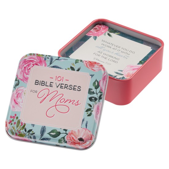101 Bible Verses For Moms Coral Pink Scripture Cards in a Tin