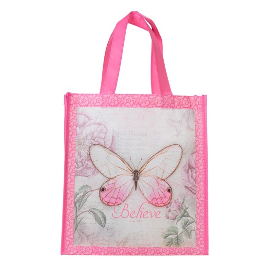 Believe Pink Butterfly Shopping Bag