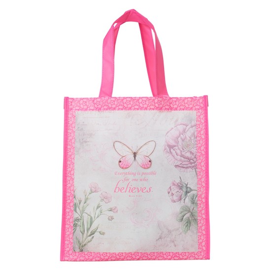 Believe Pink Butterfly Shopping Bag