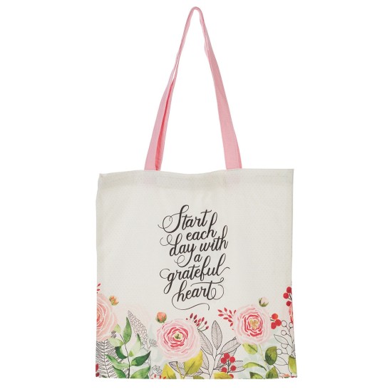 A Grateful Heart Pink Floral Tote Bag A Grateful Heart Pink Floral Tote Bag
