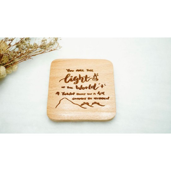 Engraved Wooden Coaster (Square) - You are the Light of the World