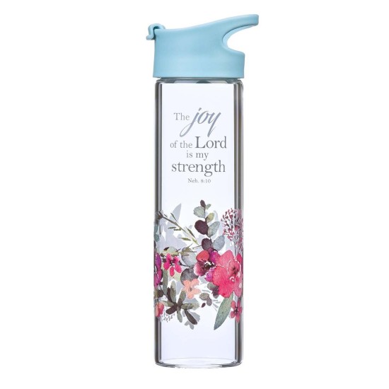 Blue The Joy of the Lord Glass Water Bottle - Nehemiah 8:10 Blue The Joy of the Lord Glass Water Bottle - Nehemiah 8:10