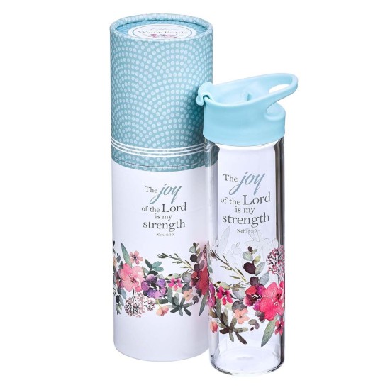 Blue The Joy of the Lord Glass Water Bottle - Nehemiah 8:10 Blue The Joy of the Lord Glass Water Bottle - Nehemiah 8:10