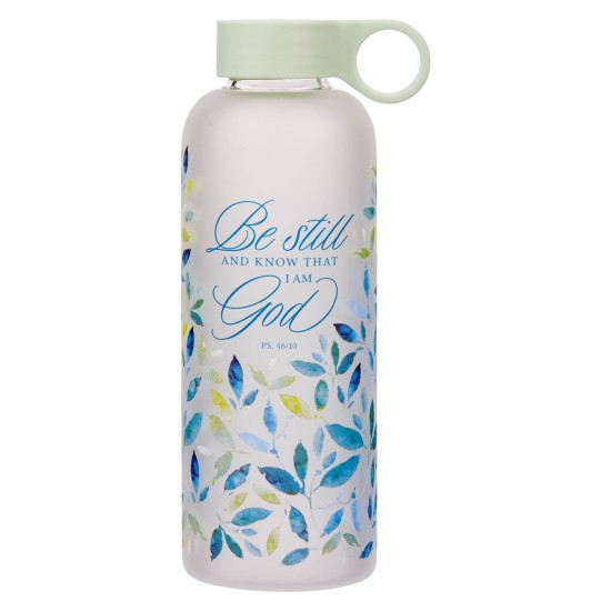 Be Still Minty Leaf Glass Water Bottle - Psalm 46:10 Be Still Minty Leaf Glass Water Bottle - Psalm 46:10