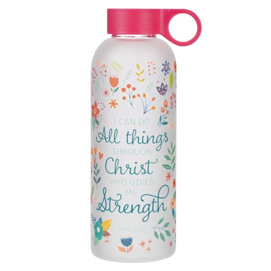 I Can Do All Things Pink Floral Water Bottle - Philippians 4:13 EGC002 I Can Do All Things Pink Floral Water Bottle - Philippians 4:13 EGC002