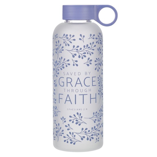 Saved by Grace Lilac Botanical Glass Water Bottle - Ephesians 2:8 Saved by Grace Lilac Botanical Glass Water Bottle - Ephesians 2:8