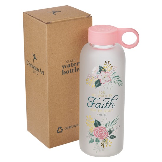 Walk by Faith Peach Floral Water Bottle - 2 Corinthians 5:7 Walk by Faith Peach Floral Water Bottle - 2 Corinthians 5:7