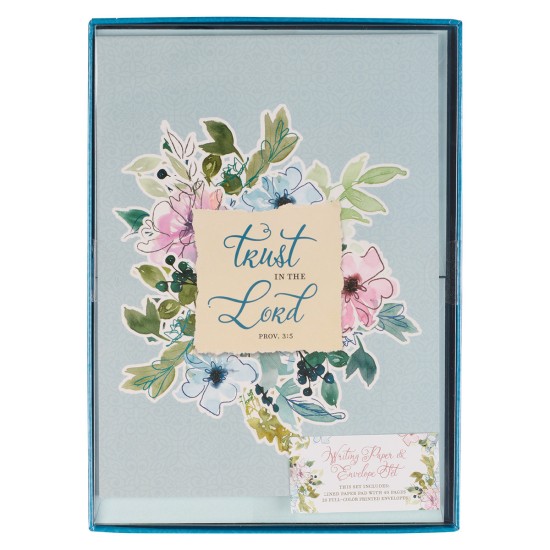 Trust in the LORD Blue Floral Writing Paper and Envelope Set - Proverbs 3:5