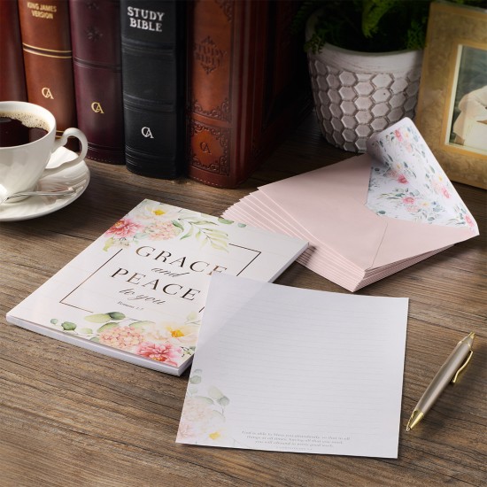Grace and Peace White Floral Writing Paper and Envelope Set - Romans 1:7