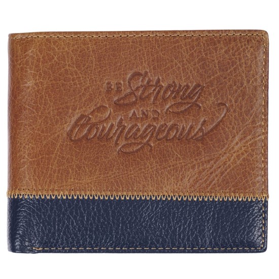 Strong and Courageous Butterscotch and Navy Genuine Leather Wallet - Joshua 1:9 Strong and Courageous Butterscotch and Navy Genuine Leather Wallet - Joshua 1:9