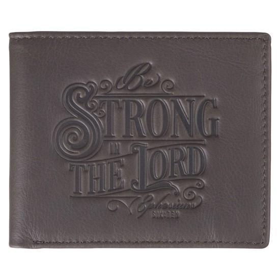 Be Strong in the Lord Charcoal-Brown Genuine Leather Wallet - Ephesians 6:10 Be Strong in the Lord Charcoal-Brown Genuine Leather Wallet - Ephesians 6:10