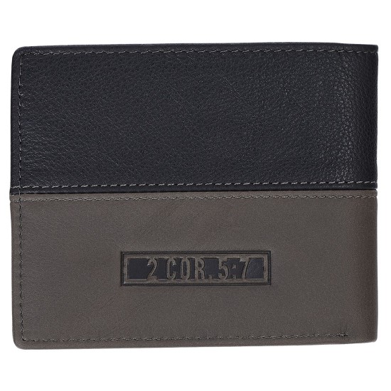 Walk by Faith Black and Gray Full Grain Leather Wallet - 2 Corinthians 5:7